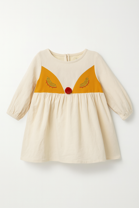 Mango Baby Girl's Off White Long Sleeves Dress |Mango In Lebanon