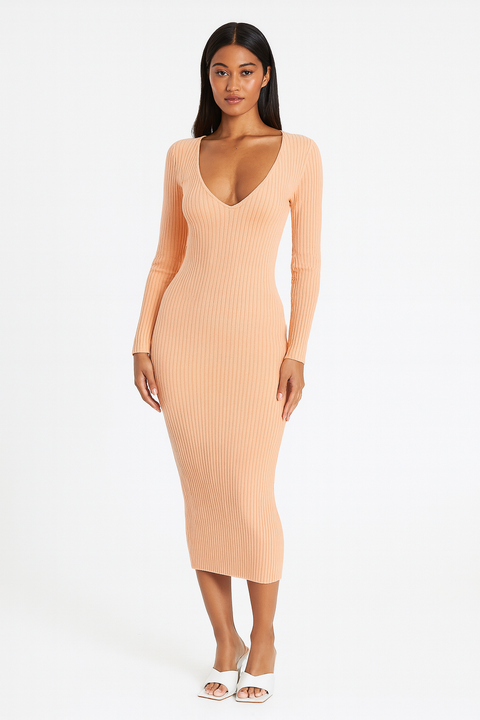 Forever 21 Women's Light Coral Ribbed Long Sleeve Dress | Forever 21 In Lebanon