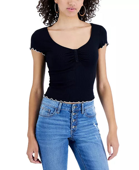 Crave Fame Women's Black Short-Sleeve Blouse | Crave Fame In Lebanon