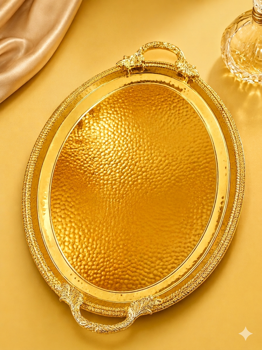 Dalgic Gümüs Gold Oval Shape Serving Tray 45x35cm | Dalgic Gümüs In Lebanon
