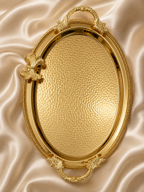 Dalgic Gümüs Gold Butterfly Design Oval Serving Tray 37x28cm | Dalgic Gümüs In Lebanon