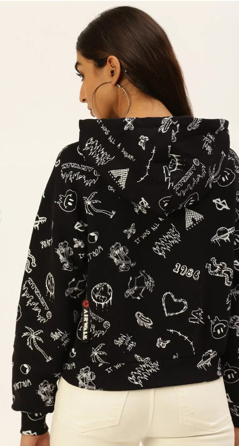 Forever 21 Women's Black Printed Airwalk Hooded Jacket | Forever 21 In Lebanon