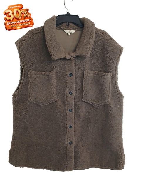 Basic Apparel Women's Olive Green Warm Plush & Fluffy Fleece Sherpa Vest | Basic Apparel In Lebanon