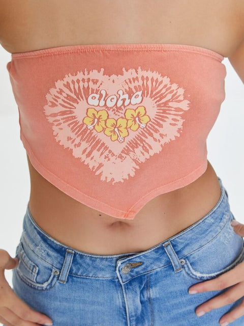 Forever 21 Women's Coral Graphic Strapless Crop Top | Forever 21 In Lebanon
