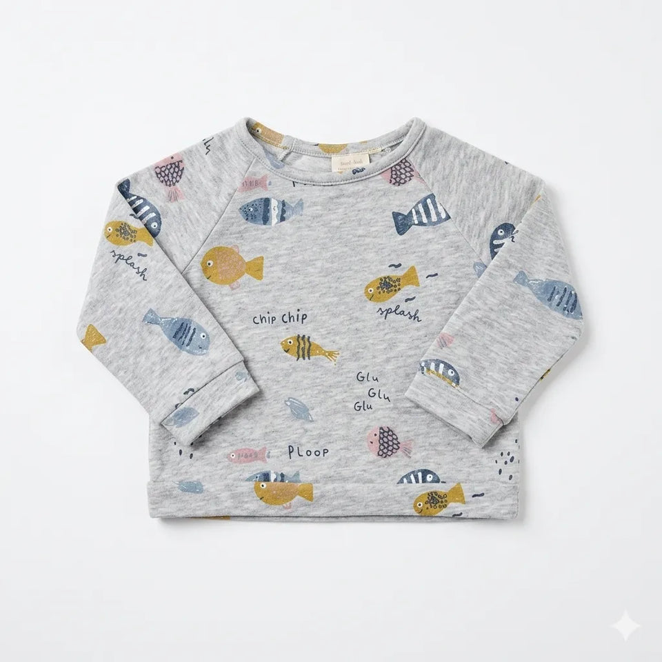 Zara Baby Boy's Gray Multi Fish Printed Long Sleeve Blouse|Zara in Lebanon