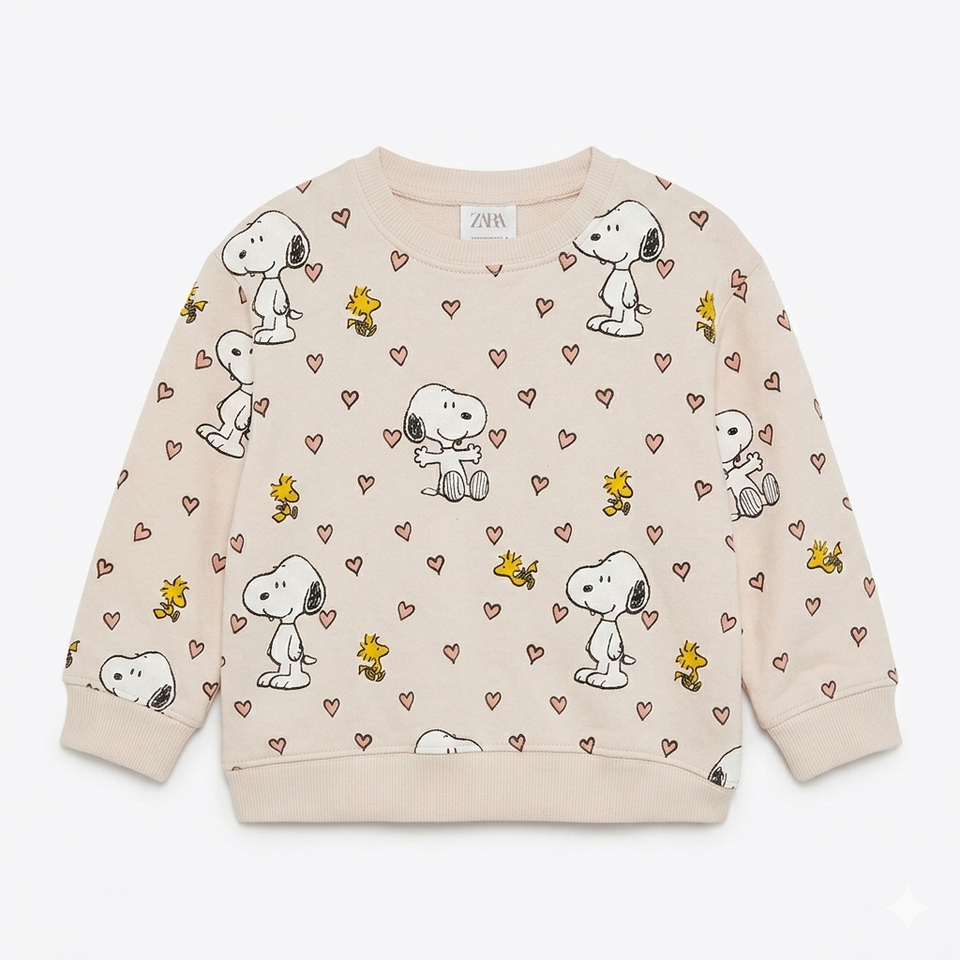 Zara Girl's Cream Snoopy Heart Graphic Long Sleeve Sweatshirt|Zara in Lebanon