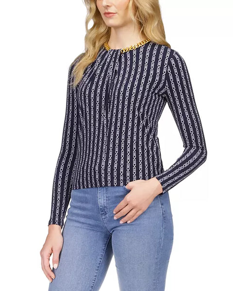 Michael Kors Women's Navy Blue Long-Sleeve Blouse | Michael Kors In Lebanon