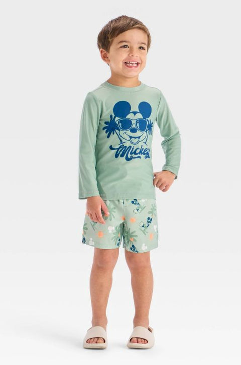 Disney Baby Boy's Green 2pcs Mickey Mouse Printed Rash Swimsuit | Disney In Lebanon