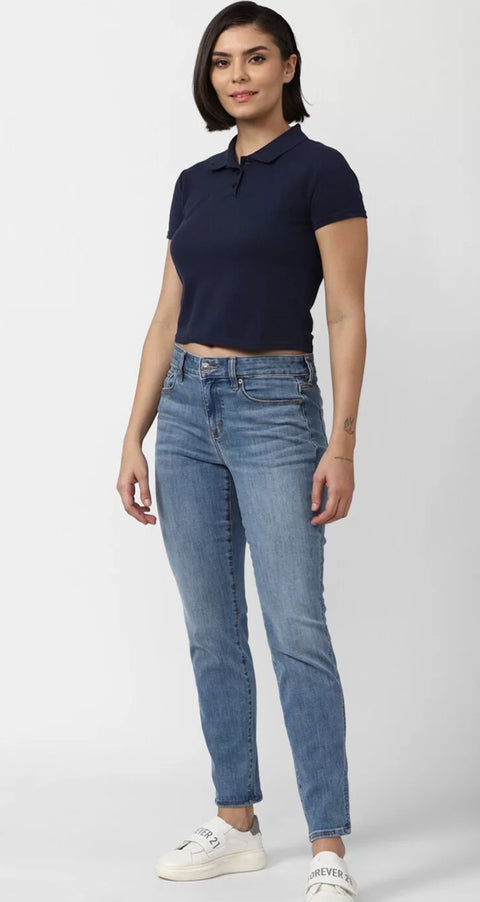 Forever 21 Women's Navy Polo Neck T-Shirt | Forever 21 In Lebanon