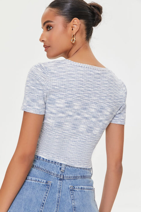 Forever 21 Women's Grey & White V-Neck Short Sleeve Crop Top | Forever 21 In Lebanon