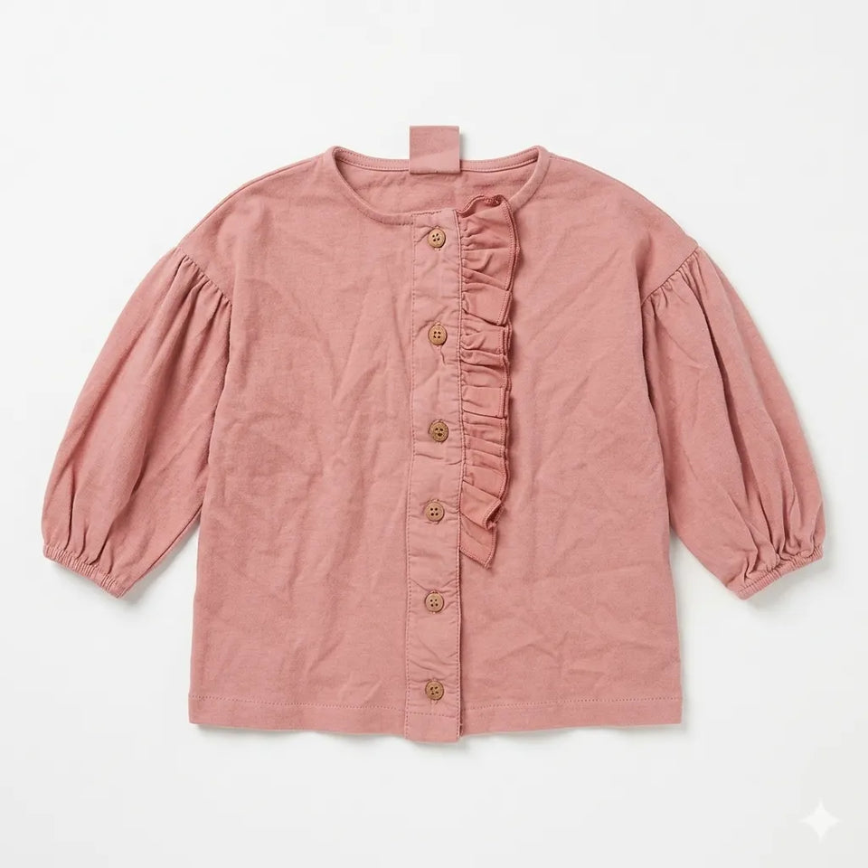 Zara Baby Girl's Dusty Rose Ruffle Front Button Down Long Sleeve Blouse|Zara in Lebanon