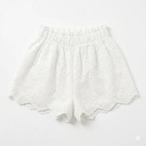 Zara Girl's White Eyelet Lace Elastic Waist Short|Zara In Lebanon