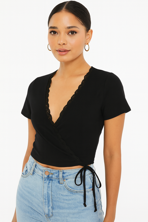 Forever 21 Women's Black Short Sleeve Ribbed Blouse | Forever 21 In Lebanon