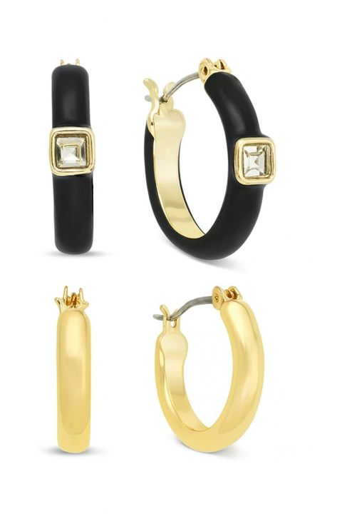 On 34th Women's Black & Gold Set Of 2 pairs Hoop Earrings | ON 34TH In Lebanon