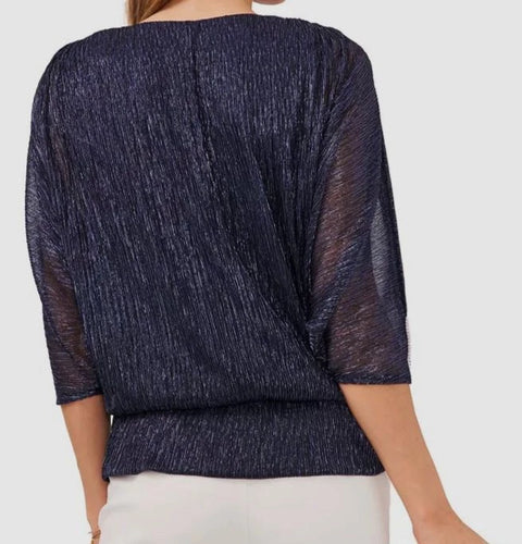 MSK Women's Navy Blue Shimmer Split-Sleeve Blouse | MSK In Lebanon