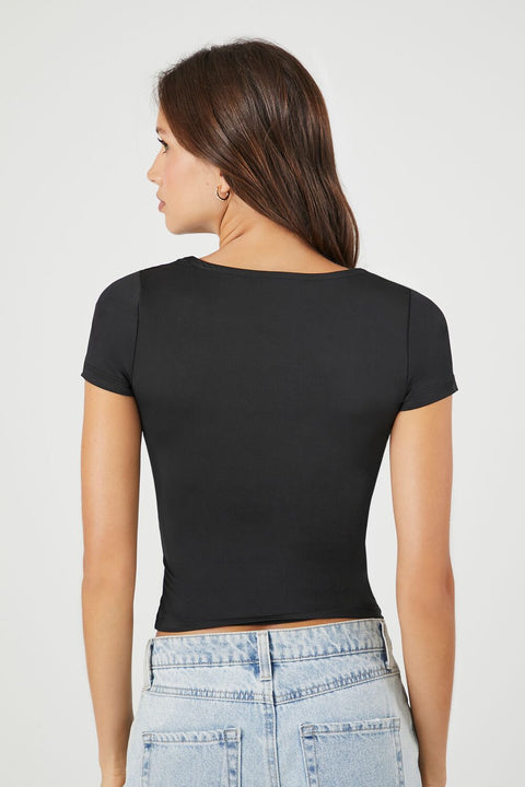 Forever 21 Women's Black Short Sleeve Squared Top | Forever 21 In Lebanon