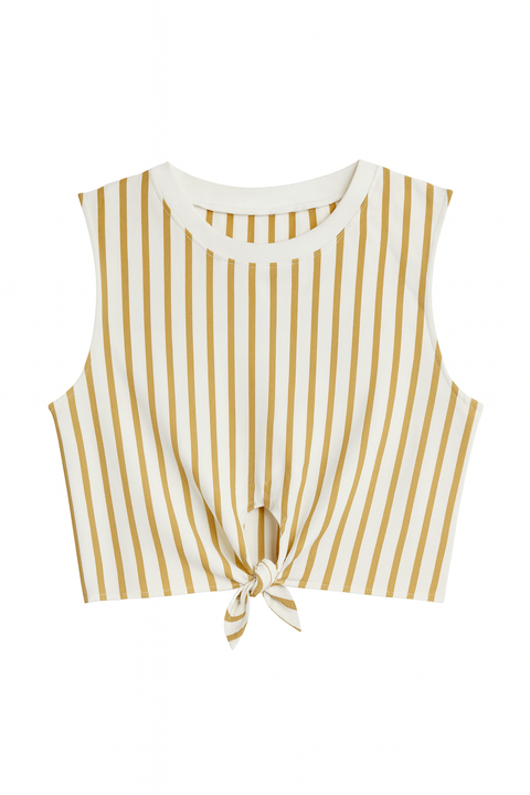 Forever 21 Women's Brown & White Striped Sleeveless Crew Neck Blouse | Forever 21 In Lebanon