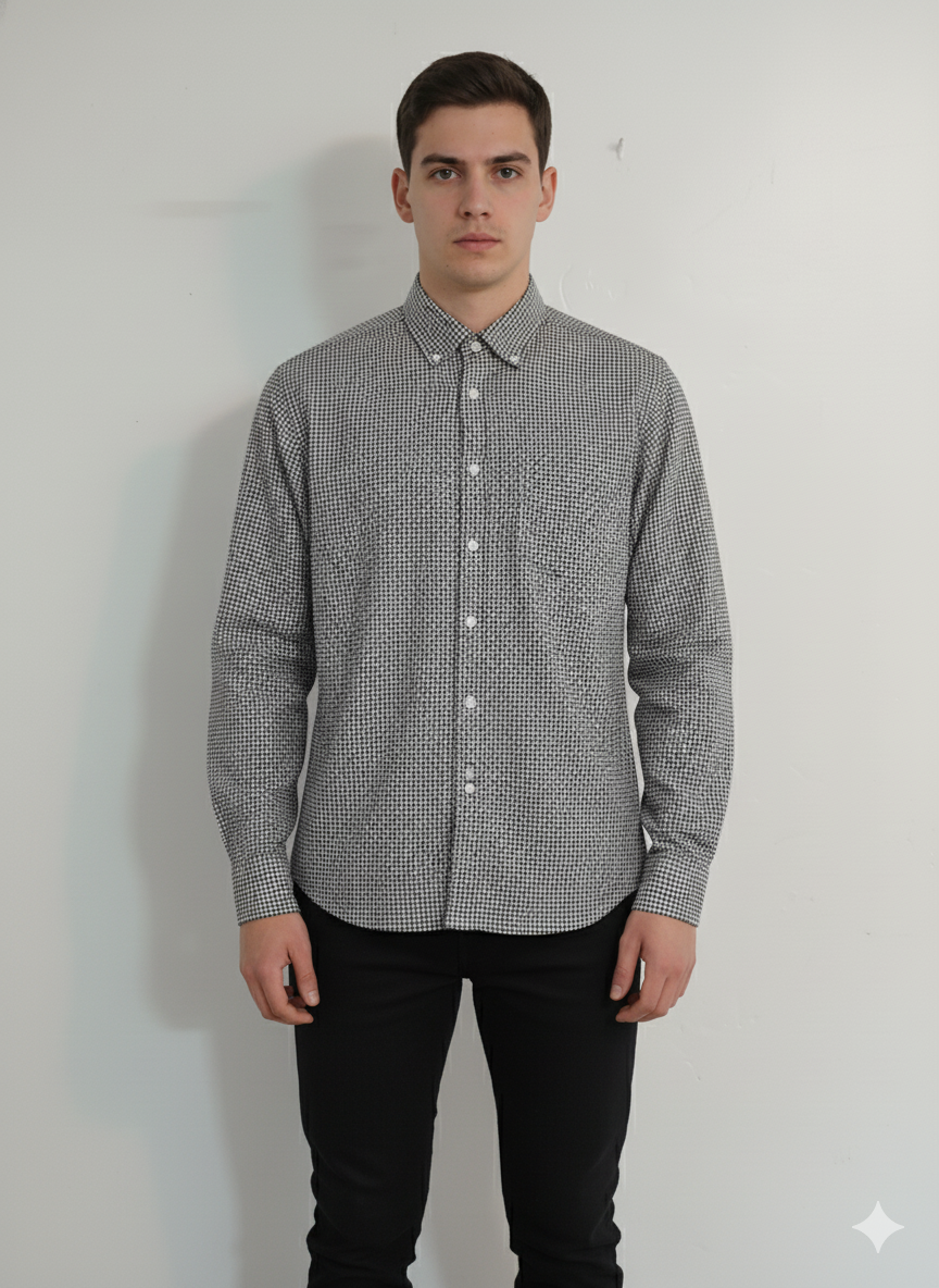 Ktown Men's Black & White Check Pattern Classic Collar Long Sleeve Shirt | Ktown In Lebanon