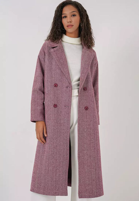Big Dart Women's Burgundy Oversized Double Breasted Cashmere Coat | Big Dart In Lebanon