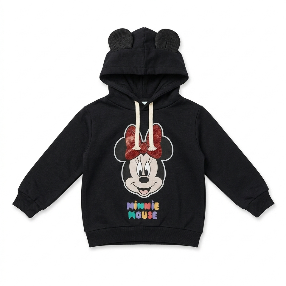 Zara Baby Girl's Dark Gray Minnie Mouse Graphic Shimmery Hoodie|Zara in Lebanon