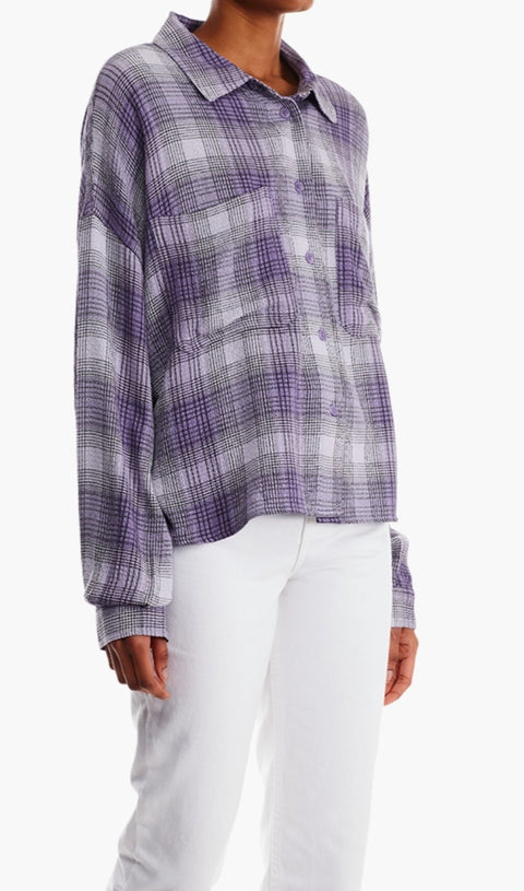 Forever 21 Women's Purple Multi Checkered 2 Chest Pocket Long Sleeve Plus Size Shirt | Forever 21 In Lebanon