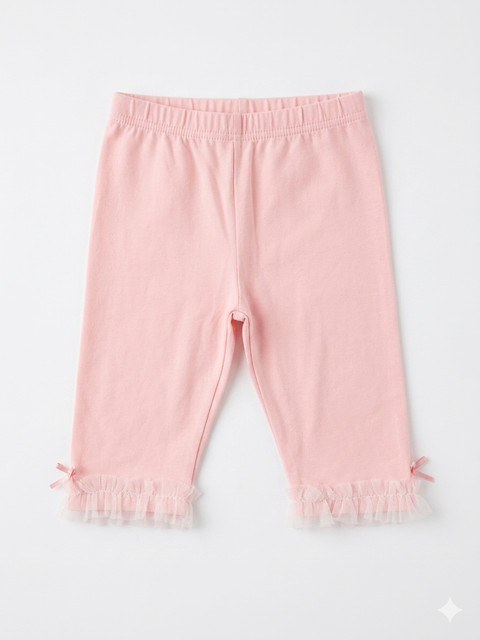 Ativo Baby Girl's Pastel Pink Capri Leggings with Tulle Ruffle Hem and Ribbon Detail|Ativo In Lebanon