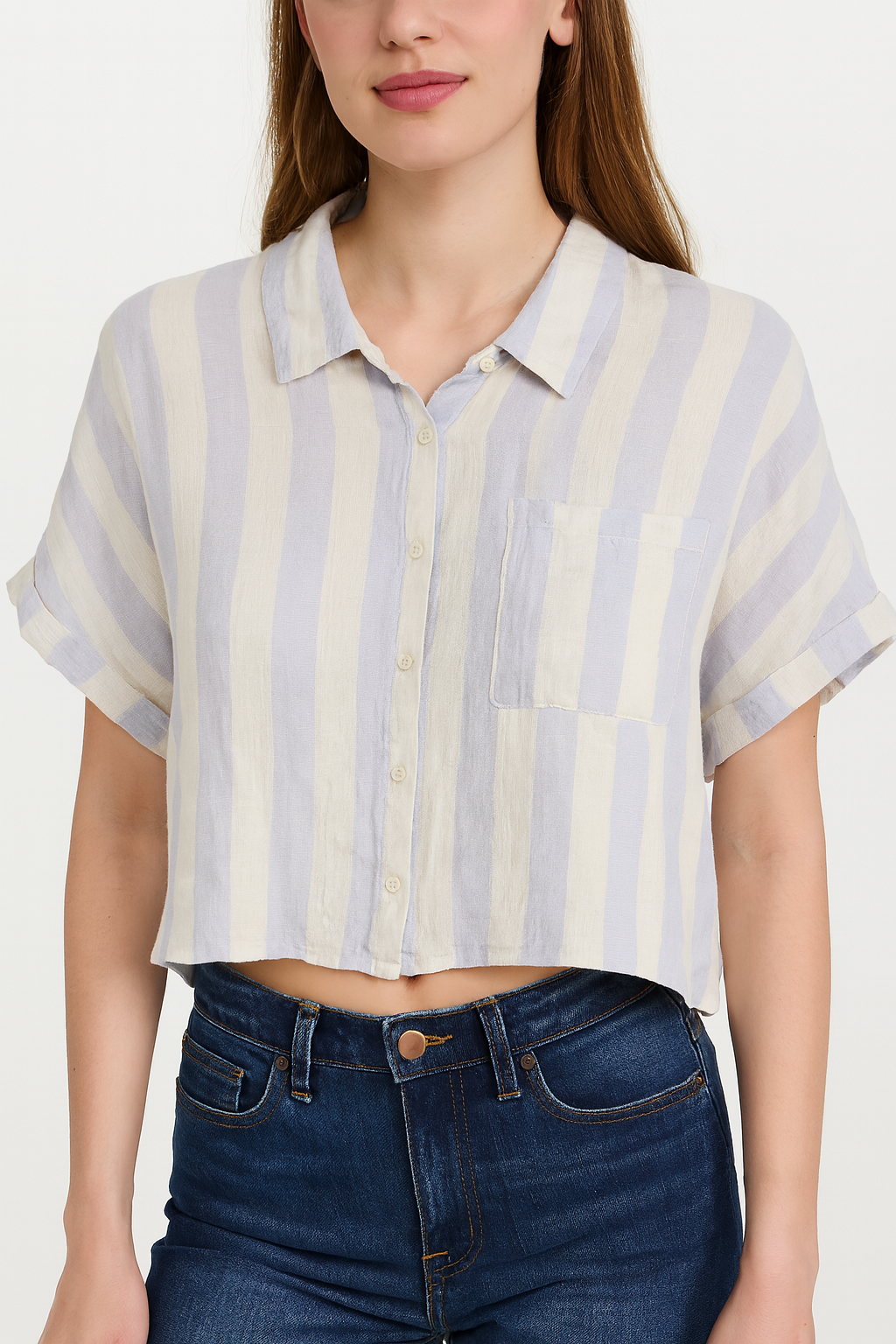 Forever 21 Women’s Purple & White Striped Short Sleeve Shirt |Forever 21 In Lebanon