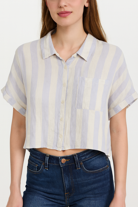 Forever 21 Women’s Purple & White Striped Short Sleeve Shirt |Forever 21 In Lebanon