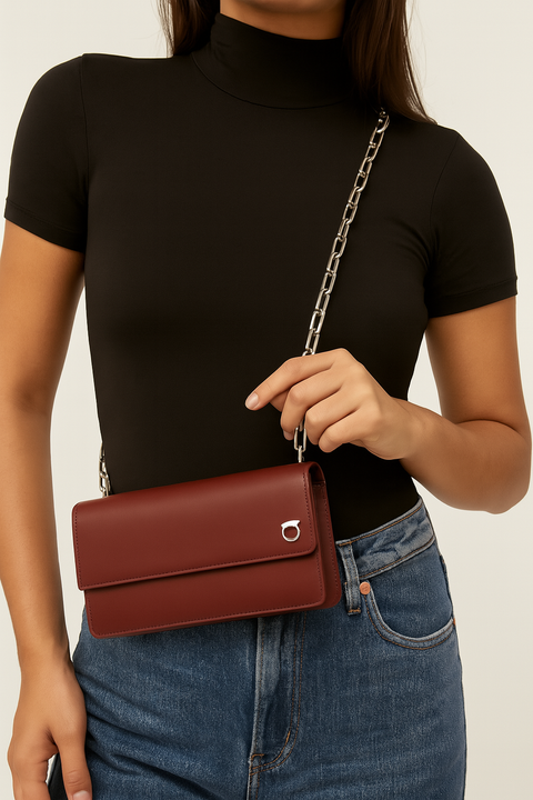 Trussardi Women's Burgundy Argo Wallet In Chain Bag |Trussardi In Lebanon