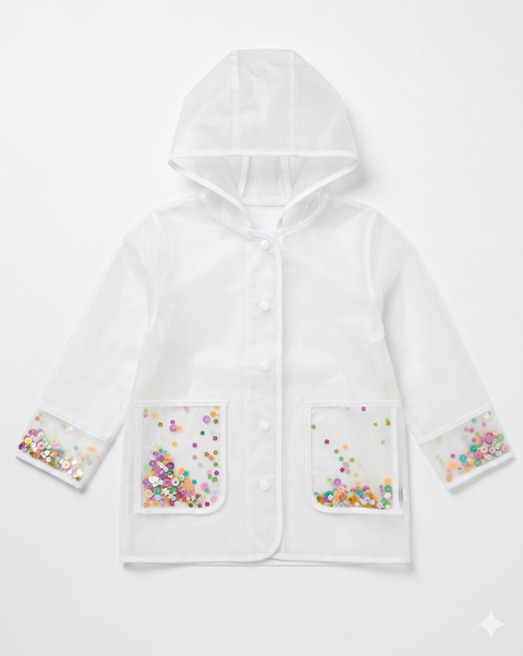 Charanga Girl's Clear Transparent Raincoat with Confetti Pockets|Charanga In Lebanon