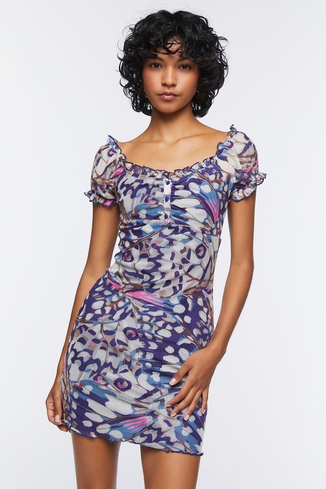 Forever 21 Women's Multicolored Printed Off Shoulder Mesh Dress | Forever 21 In Lebanon