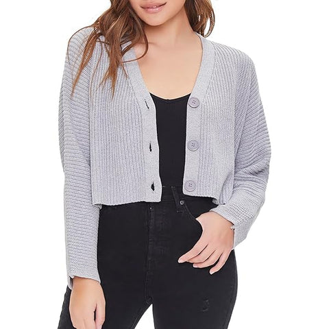 Forever 21 Women's Grey Long Sleeve Knitted Cardigan | Forever 21 In Lebanon