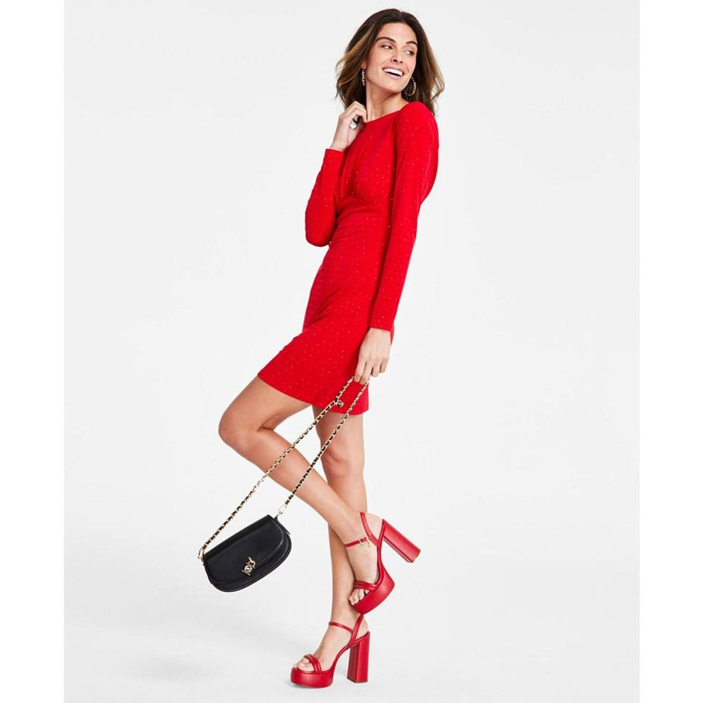 Michael Kors Women's Red Studded Long-Sleeve Bodycon Dress | Michael Kors In Lebanon