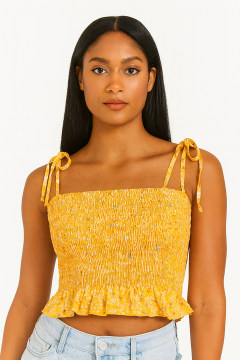 Forever 21 Women's Yellow Floral Sleeveless Crop Top | Forever 21 In Lebanon