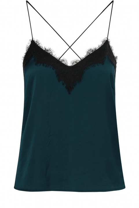 Mango Women's Dark Green Lace Spaghetti Straps Blouse |Mango In Lebanon