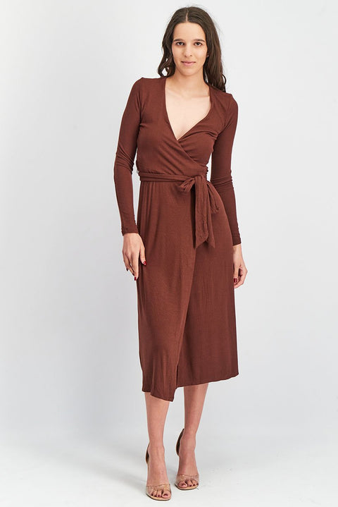 Forever 21 Women's Brown Long Sleeve Wrap Maxi Dress | Forever 21 In Lebanon