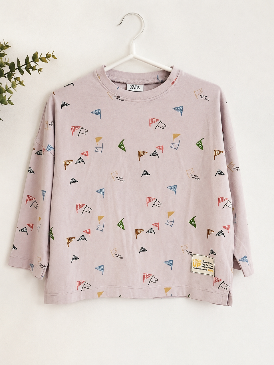Zara Boy's Beige Flags Printed Long Sleeve Blouse | Zara In Lebanon