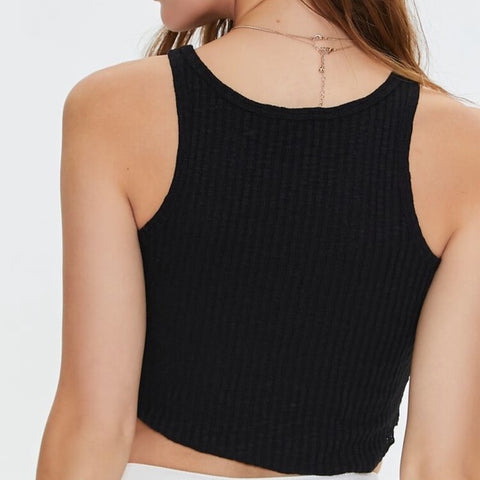 Forever 21 Women's Black Crew Neck Sleeveless Ripped Crop Top | Forever 21 In Lebanon