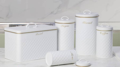 Prokious White Galvanized Iron Pack Of 5 Bread Box & Canister Set LM25-5371 | Prokious In Lebanon