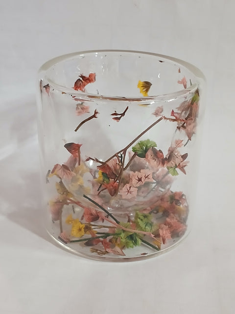 Hinox Double Wall Espresso Cup With Dried Flowers Design | Hinox In Lebanon