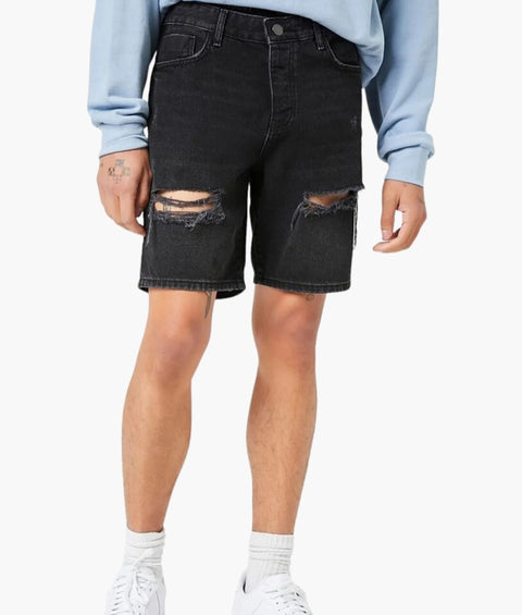 Forever 21 Men's Black Ripped Slim Fit Denim Short | Forever 21 In Lebanon