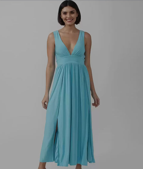Forever 21 Women's Light Blue Double High Split Maxi Dress |Forever 21 In Lebanon