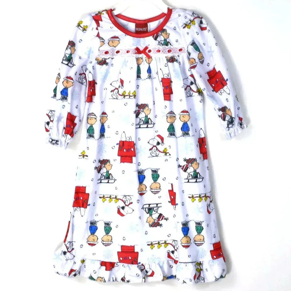 Peanuts Girl's Multicolor Brushed Jersey Winter Holiday Sleep Dress | Peanuts In Lebanon