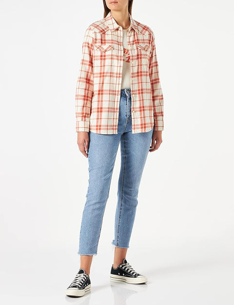 Wrangler Women's Brick & Off White Ginger Spice Slim Reg Western Shirt | Wrangler In Lebanon