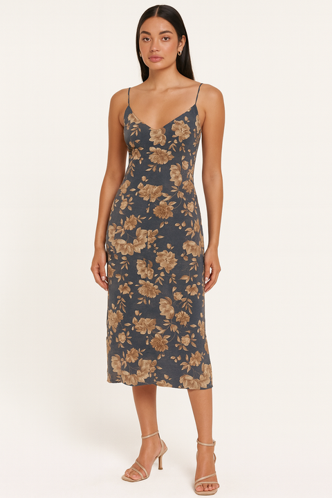 Forever 21 Women's Navy Blue Floral Printed Sleeveless Dress | Forever 21 In Lebanon