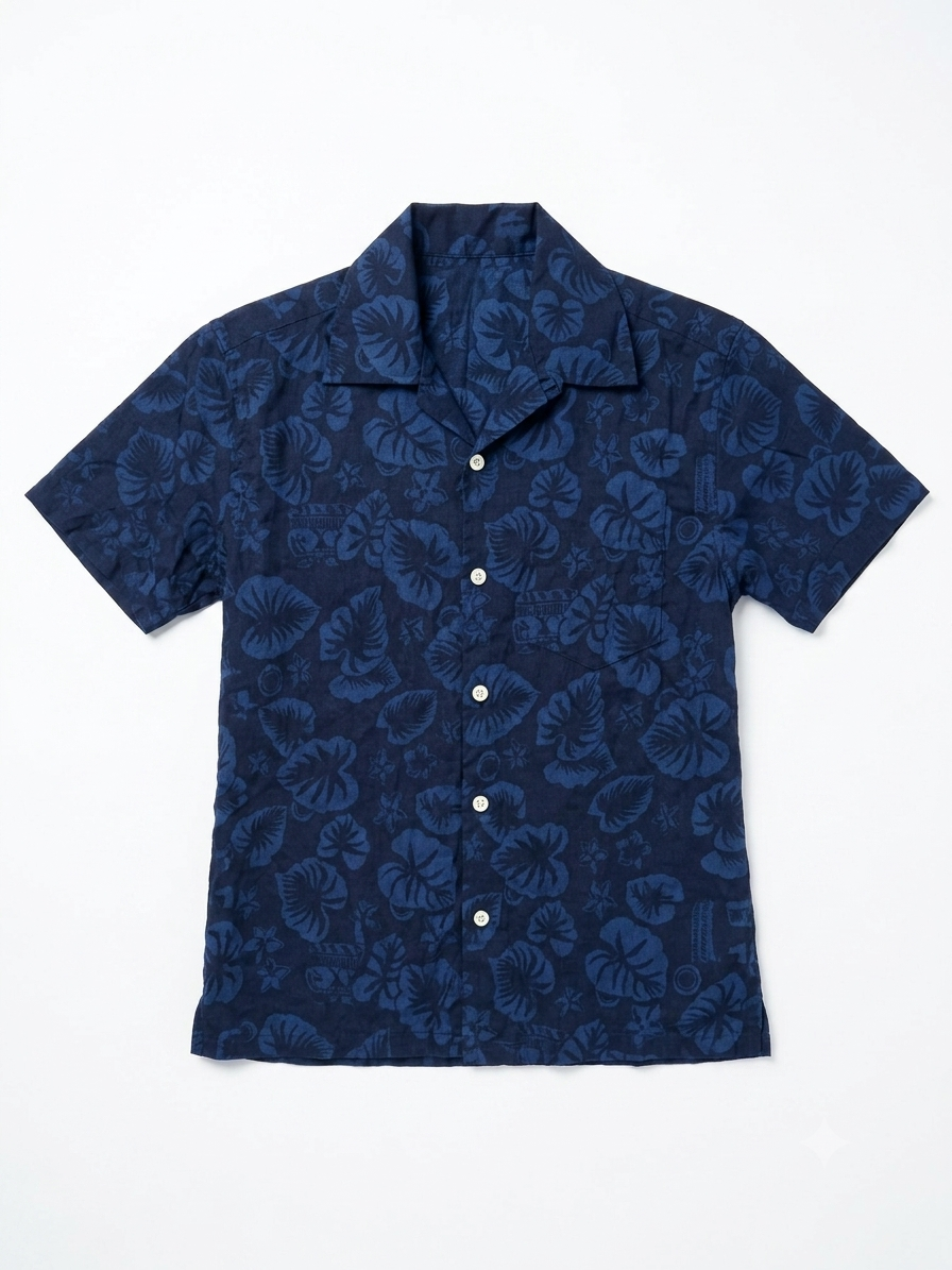 SD Men’s Navy Floral Print Short-Sleeve Camp Shirt|SD In Lebanon