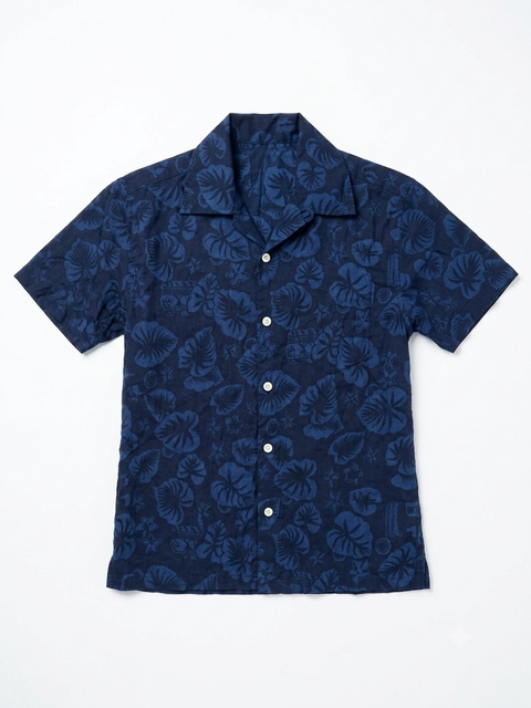 SD Men’s Navy Floral Print Short-Sleeve Camp Shirt|SD In Lebanon
