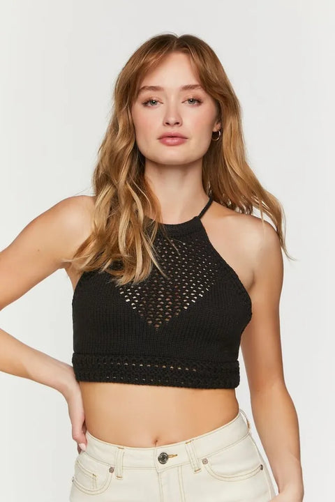 Forever 21 Women's Black Knitted Sleeveless Crop Top |Forever 21 In Lebanon