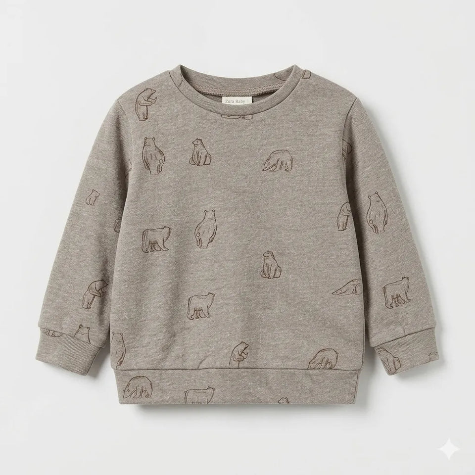 Zara Baby Boy's Beige Bear Print Long Sleeve Sweatshirt|Zara in Lebanon