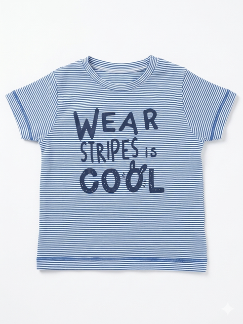Charanga Baby Boy's Blue & White Wear Stripes is Cool Graphic T-Shirt|Charanga In Lebanon